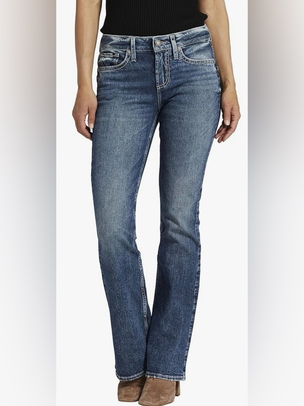 Silver Jeans Co. Women's Suki Mid Rise Curvy Fit Bootcut Jeans, Med Wash SJL294
